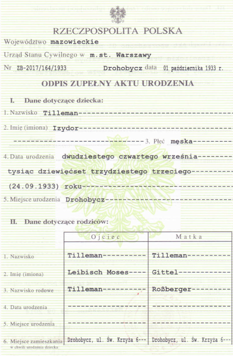 birth certificate leib tilleman sons 2