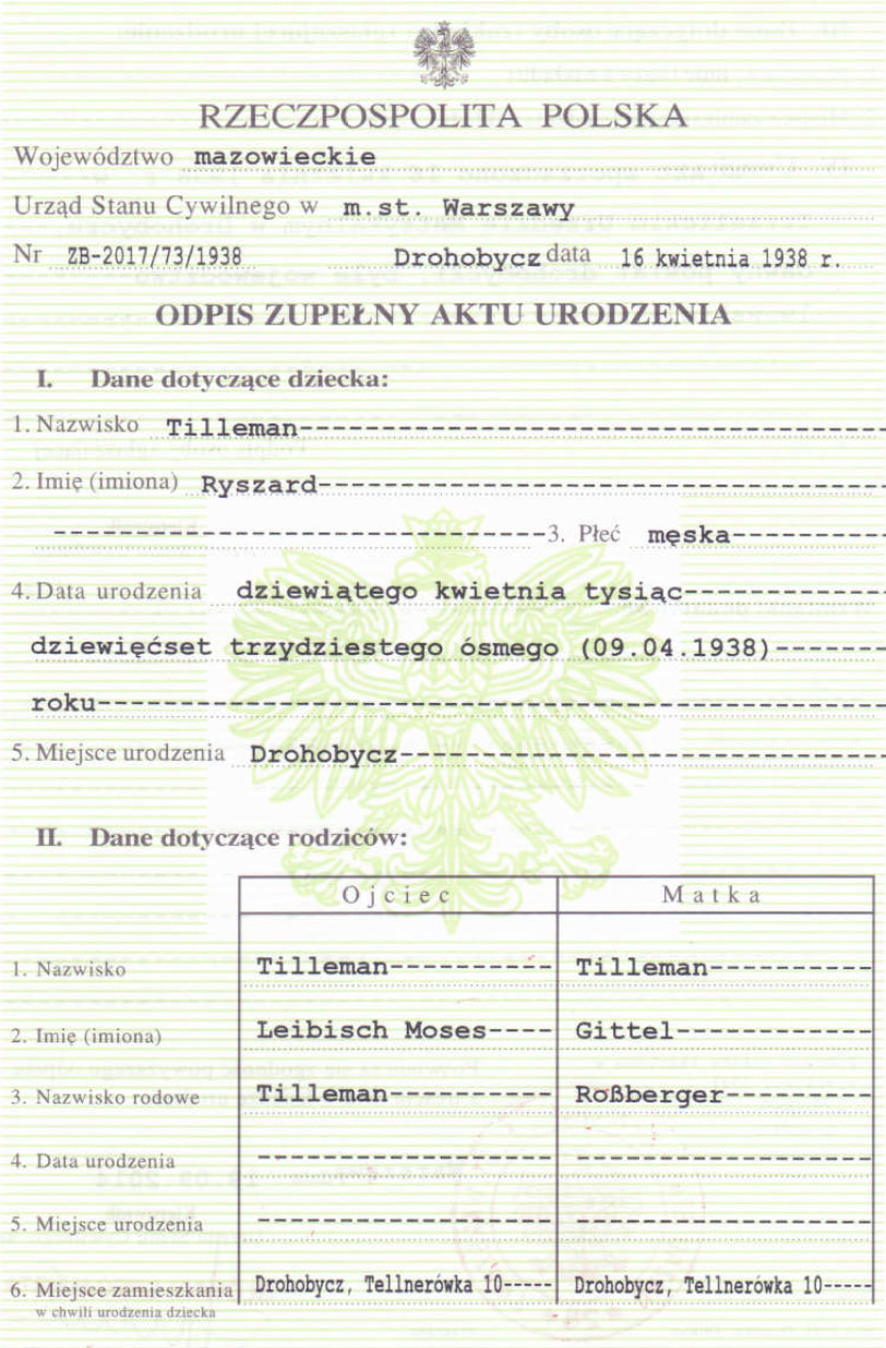birth certificate leib tilleman sons 3